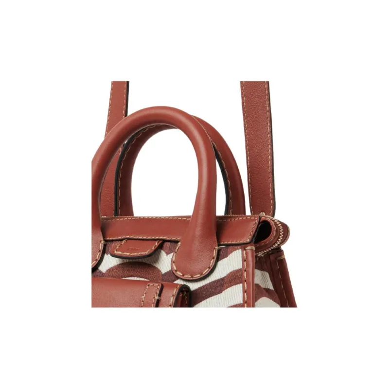 Chloe Edith Cow Leather Shoulder Bag, Crossbody Bag, Handbag Mini Women's Brown & White-3