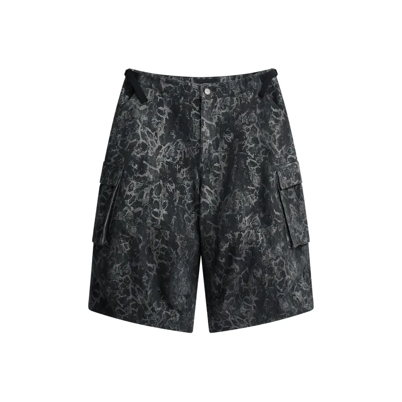IMXS New Horse Run Collection Cargo Shorts Men's Black Snakeskin Print-0
