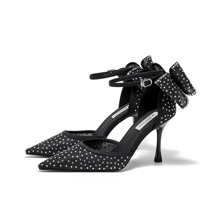 SHOESZOOO Summer Fashion Apparel Sandal Slim Heel High Heels 9cm Women's Hepburn Black-1