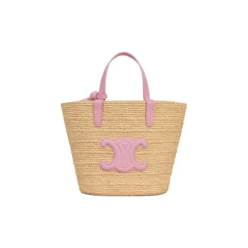 CELINE Plant Material With Cow Leather Binding Shoulder Bag, Crossbody Bag, Handbag Women's Silk Pink