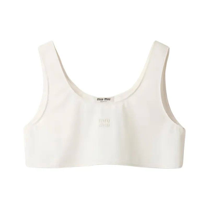 MIU MIU Logo embroidered Cotton Crop Top-0