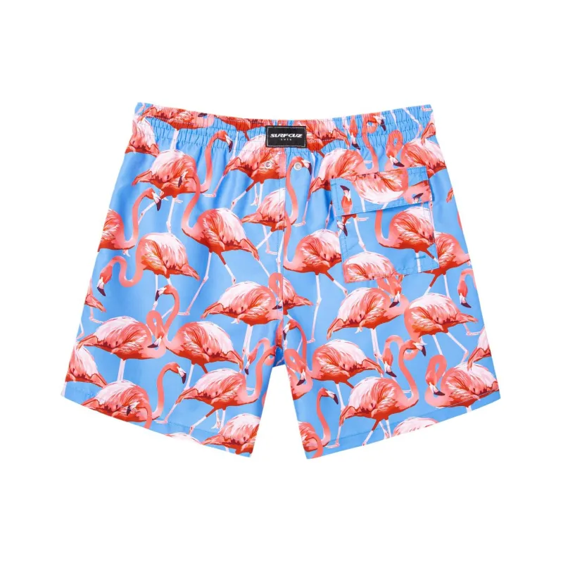 SURFCUZ Beach Shorts Men's Blue Background Flamingo-0