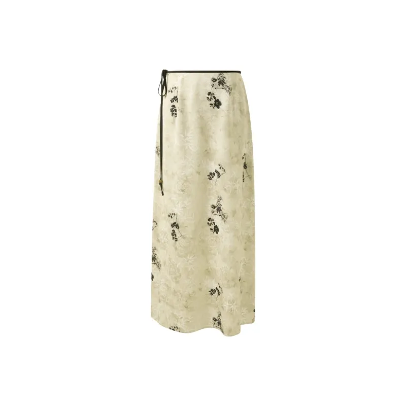 3COLOUR Casual Long Skirt Women's Pea Green Floral-1
