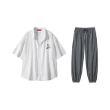 Top White+Pants Dark Gray