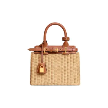 CELINE Wicker With Cow Leather Shoulder Bag, Crossbody Bag, Handbag Women's Natural & Tan