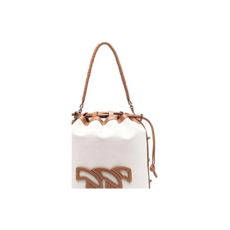 Casadei Calfskin Bucket Bag Handbag Women's White & Brown-2