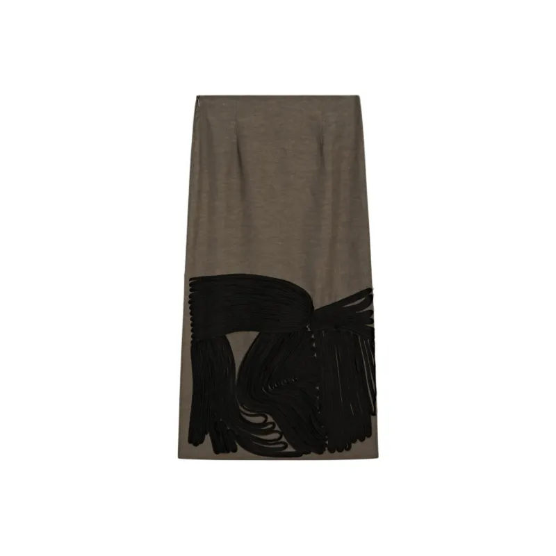 Massimo Dutti Casual Long Skirt Women's Brown Green-1