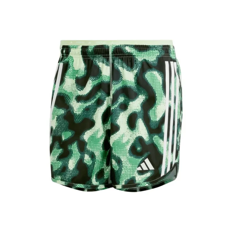Adidas Own The Run 3-Stripes Allover Print Shorts Casual Shorts Men's Green-0