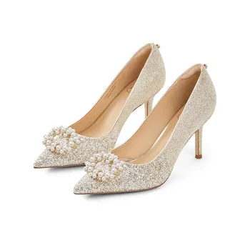7or9 White Grape Sparkling Wine Slim Heel High Heels 9cm Women's Light Gold