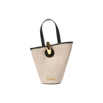 Jacquemus Cotton With Linen Bucket Bag, One Shoulder Handbag Small Size Women's Light Taupe