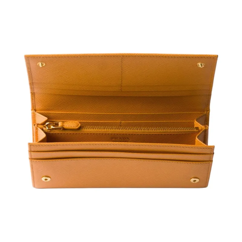 PRADA Saffiano Leather Wallet Large Size Women's Saffron-3