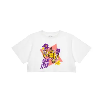 Nengmao Store Straight Elbow-Length Sleeved T-Shirt Women's Raw White