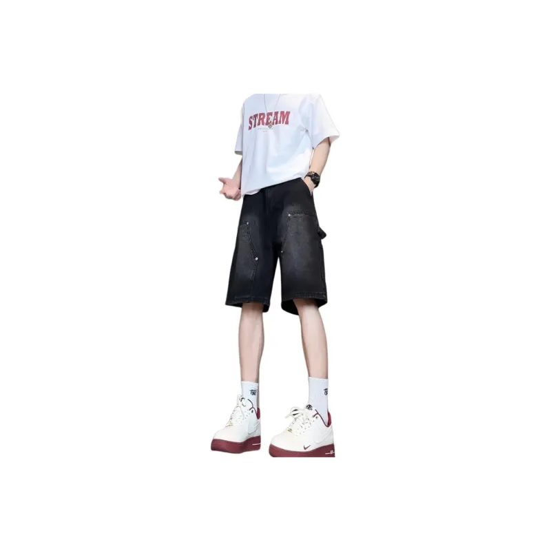 UPXIW Denim Shorts Unisex Distressed Gray-0