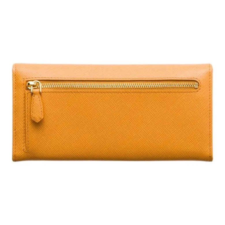 PRADA Saffiano Leather Wallet Large Size Women's Saffron-1