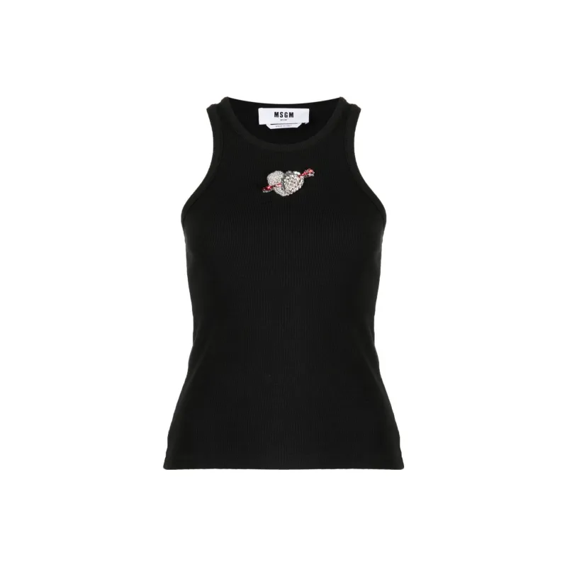 MSGM Ribbed Heart embellished Top-0