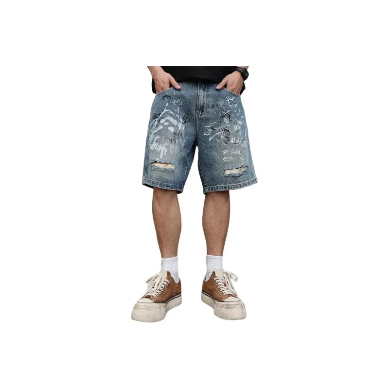 SONGS ALONG Denim Shorts Unisex Nostalgic Blue-0