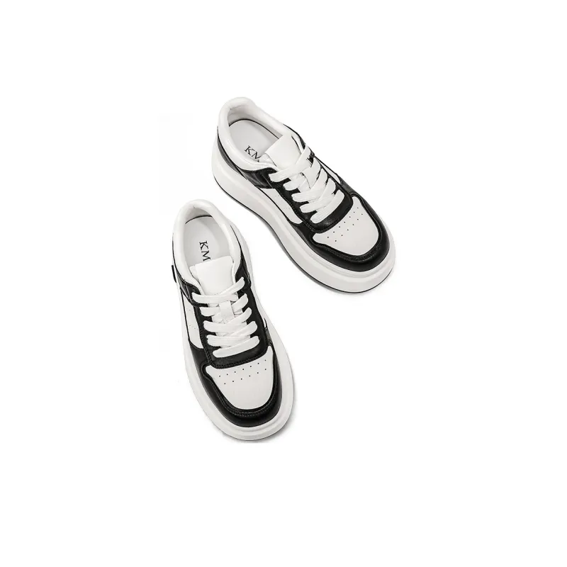 KMD Lightweight Height Increasing Low Top Skateboard Shoes Women's Black+White-2