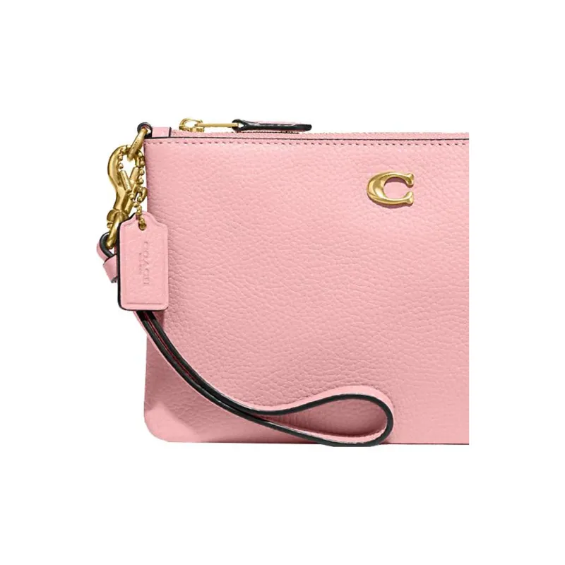 COACH Wristlet Cow Leather Clutch Wrist Bag Small Size Women's Pink-3