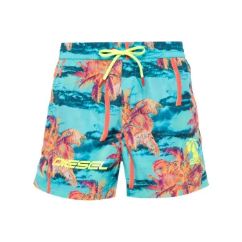 DIESEL Palm Tree Print Drawstring Swim Trunks