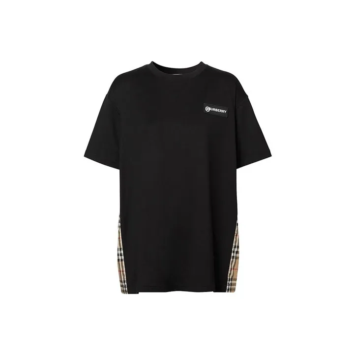 Burberry Women'ss Vintage Check Panel T shirt Black-0