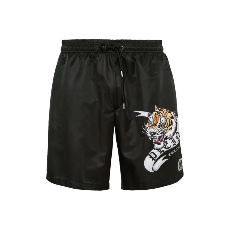 PHILIPP PLEIN Tattoo print Drawstring Swim Shorts-0