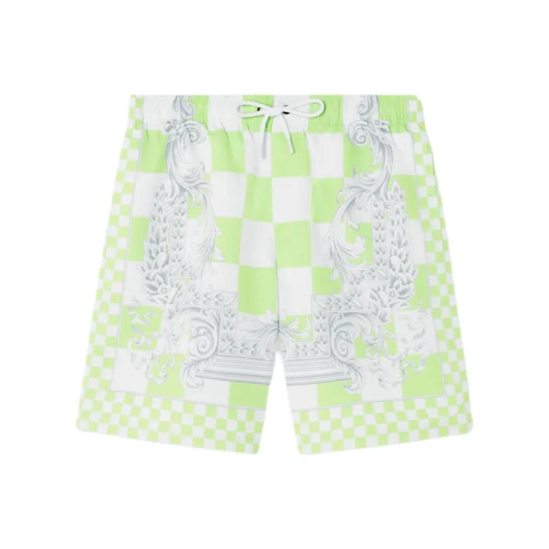 VERSACE Check Printed Drawstring Swim Shorts-0
