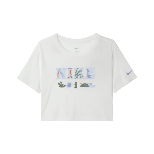 Nike Dri FIT Women's Print Cropped Crewneck T Shirt White