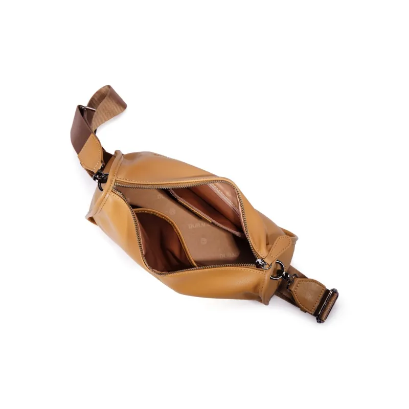 Dubaolu Synthetic Leather Outer/Cow Split Leather Base Shoulder Bag Medium Size Women's Apricot-4