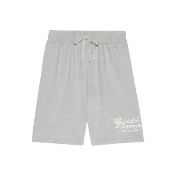 GUCCI Cotton Jersey Shorts With Embroidery Casual Shorts Men's Gray