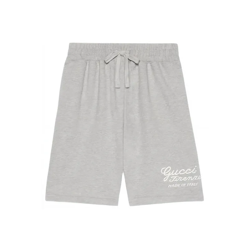 GUCCI Cotton Jersey Shorts With Embroidery Casual Shorts Men's Gray-0