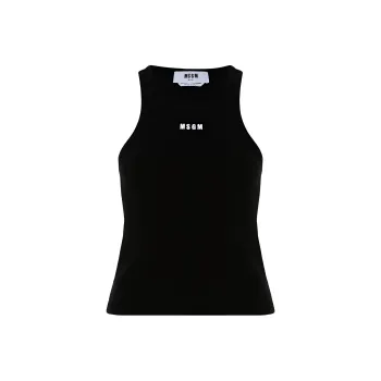 MSGM Logo Embroidered Sleeveless Ribbed Tank Top