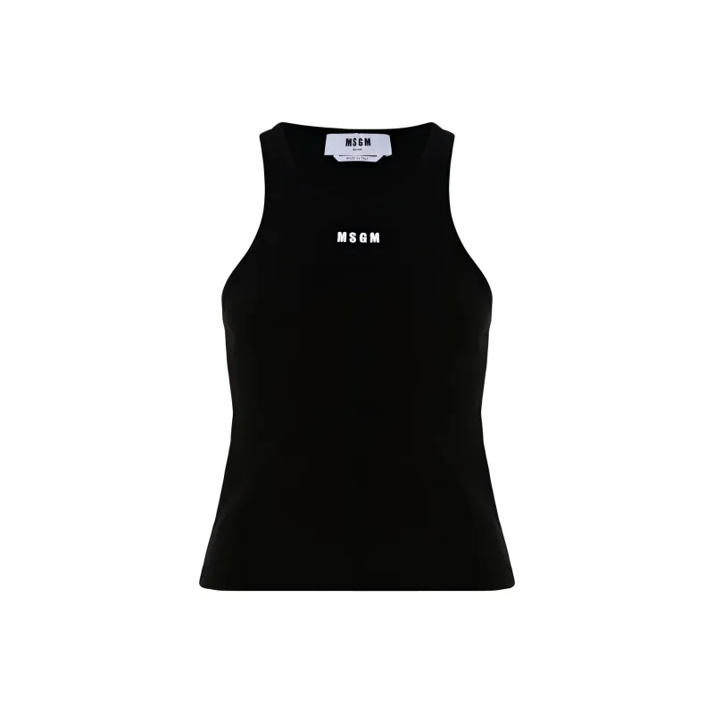 MSGM Logo Embroidered Sleeveless Ribbed Tank Top-0