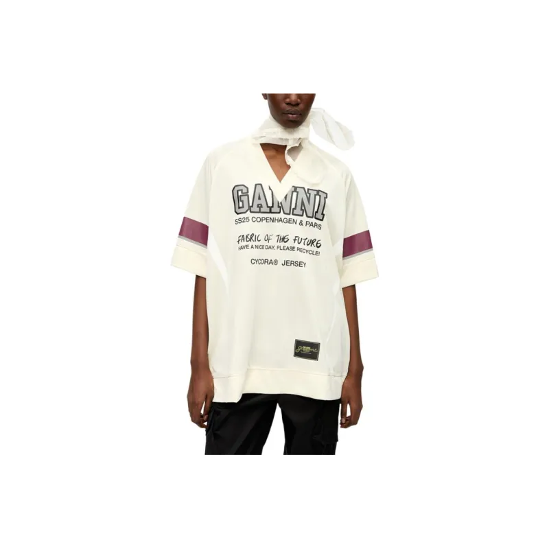 GANNI SS25 Raglan Sleeve T Shirt Women's Antique Style White-0