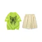 Set (Neon Green Short-Sleeved Shirt+Light Khaki Shorts)