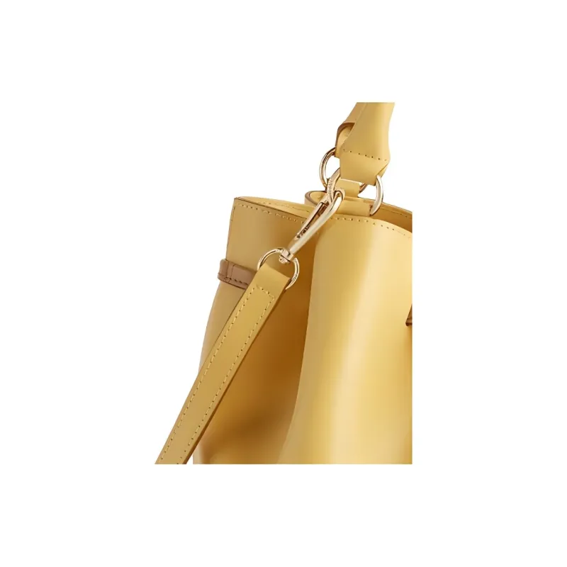 Alviero Martini Leather With Sheepskin Bucket Bag, Crossbody Handbag Women's Gold-4