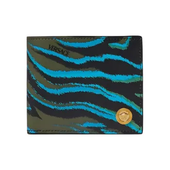 VERSACE Cow Leather Wallet Men's Black/Blue