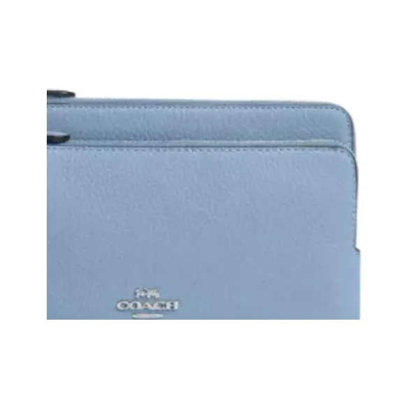 COACH Double Zip Wallet High-Quality Pebbled Leather Wrist Bags Clutches Small Size Women's Blue-3