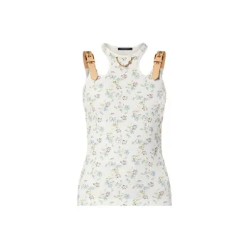 LOUIS VUITTON Floral Print Eyelet Belt Tank Top