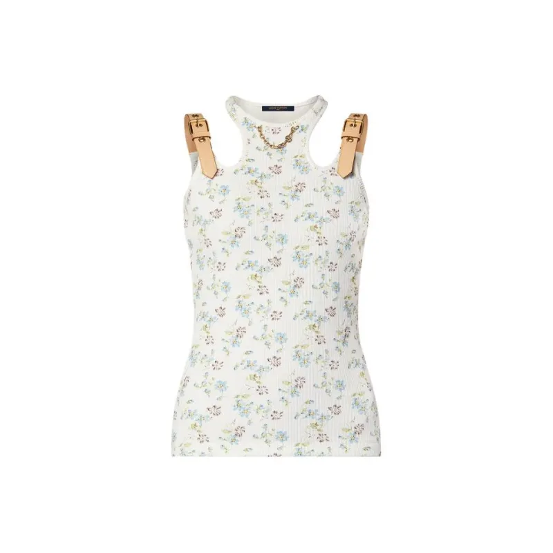 LOUIS VUITTON Floral Print Eyelet Belt Tank Top-0