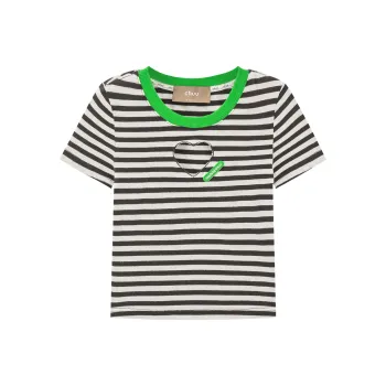CHUU Frog Series Crop Top Women's Black White Stripes