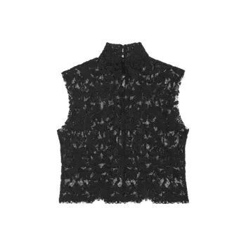SAINT LAURENT Lace Detailed High Neck Blouse