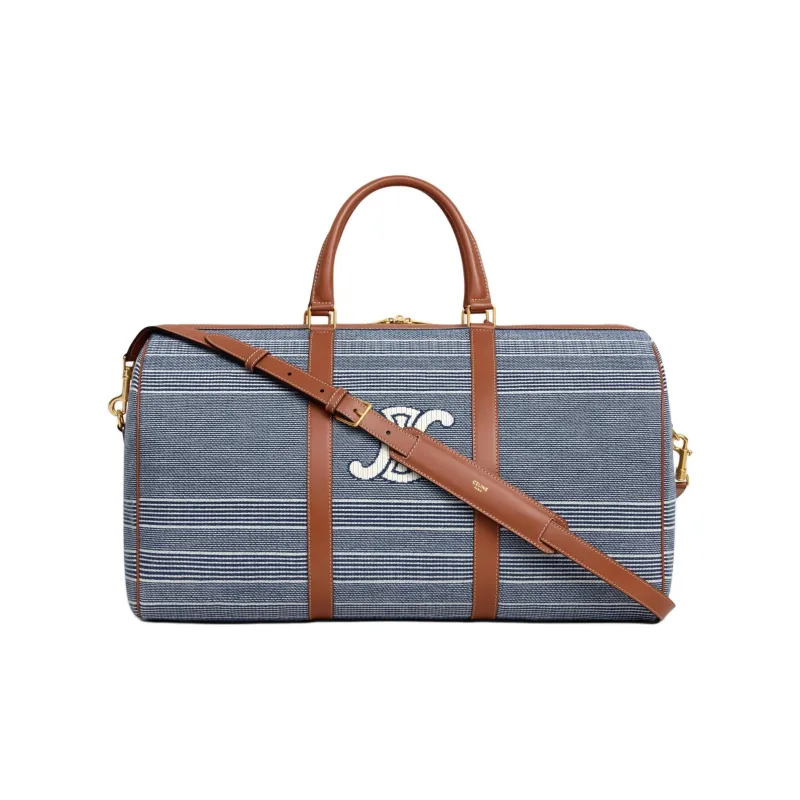 CELINE Fabric With Cow Leather One Shoulder Handbag, Travel Bag Women's Blue & Beige-1