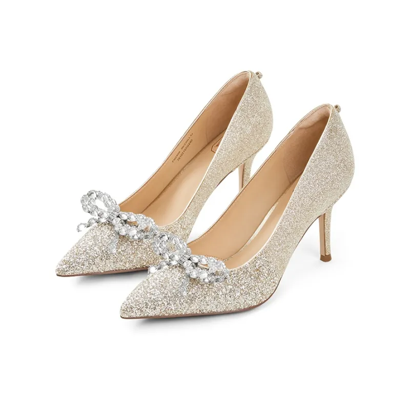 7or9 White Grape Sparkling Wine Slim Heel High Heels 9cm Women's Light Gold-2