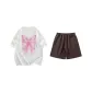 Set (White Short-Sleeved Shirt+Coffee Shorts)