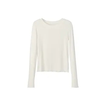 Fstudio Spring Korean Style Crew Neck Solid Color Ruffle Lace Trim Base T Shirt Women's
