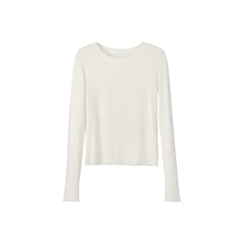 Fstudio Spring Korean Style Crew Neck Solid Color Ruffle Lace Trim Base T Shirt Women's