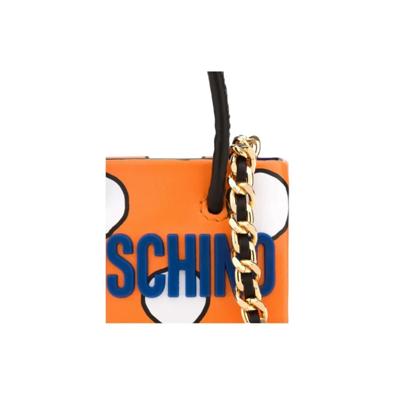 MOSCHINO Fabric With Cow Leather Chain Bag Handbag Shoulder Bag Crossbody Bag Mini Women's Orange-3