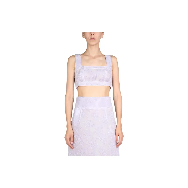 JIL SANDER Paisley Print Sleeveless Cropped Top-0