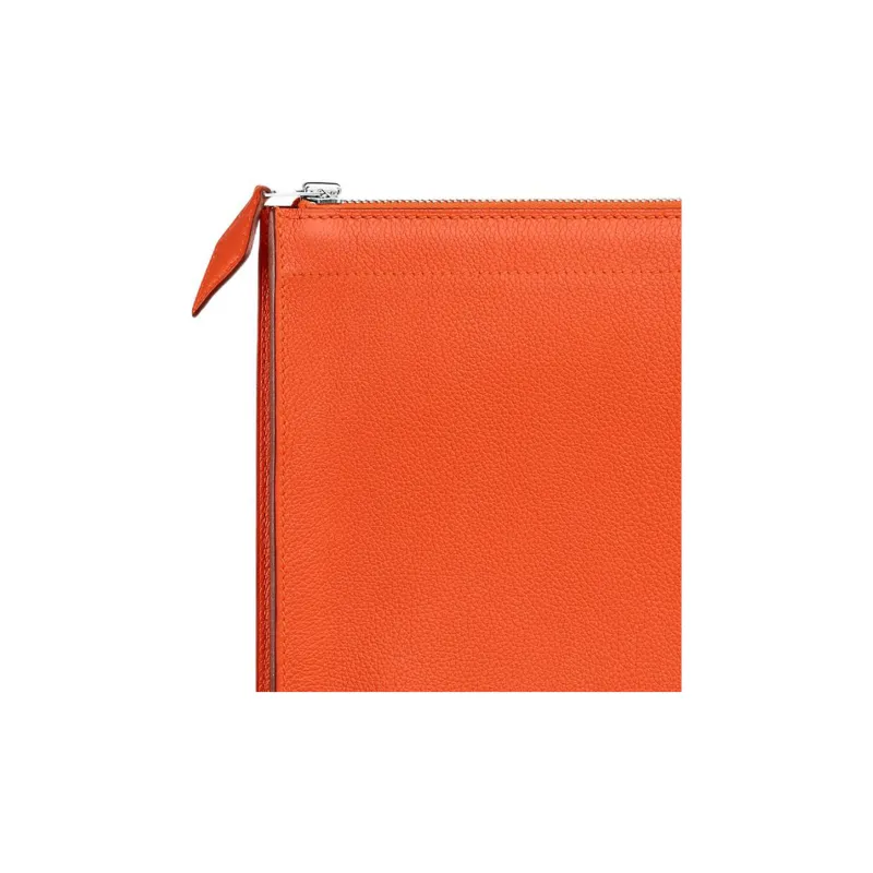 HERMES Zip Tablet Evercolor Calfskin Clutch Women's 9 JFeu Flame Orange-3