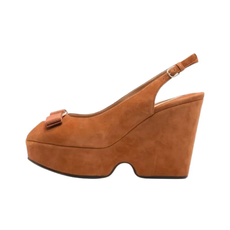 FERRAGAMO Lally Wedge Heel High Heels 10.5cm Women's Brown-0